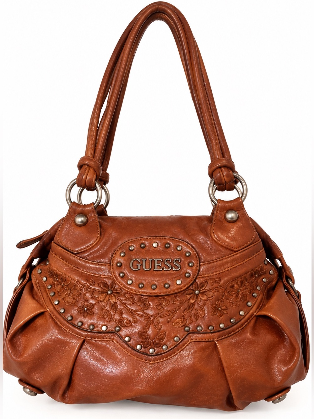 Vintage Y2K GUESS Brown Embroidered Studded Shoulder Satchel Bag - Picture 2 of 16